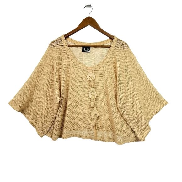 Noelle Sheer Boho Crocheted Top One Size Cropped Pullover Sequins Button Accents - Picture 1 of 8